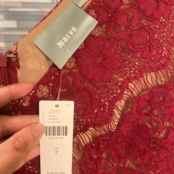 NWT Maeve Anthropologie Maroon Lace Lined Peplum Top - Picture 7 of 12